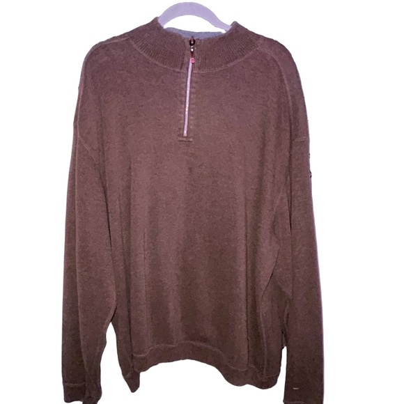 Tommy Bahama Other - Tommy Bahama Men's 1/4 Zip Pullover Knit Sweater Brown Solid Mock Neck Cotton